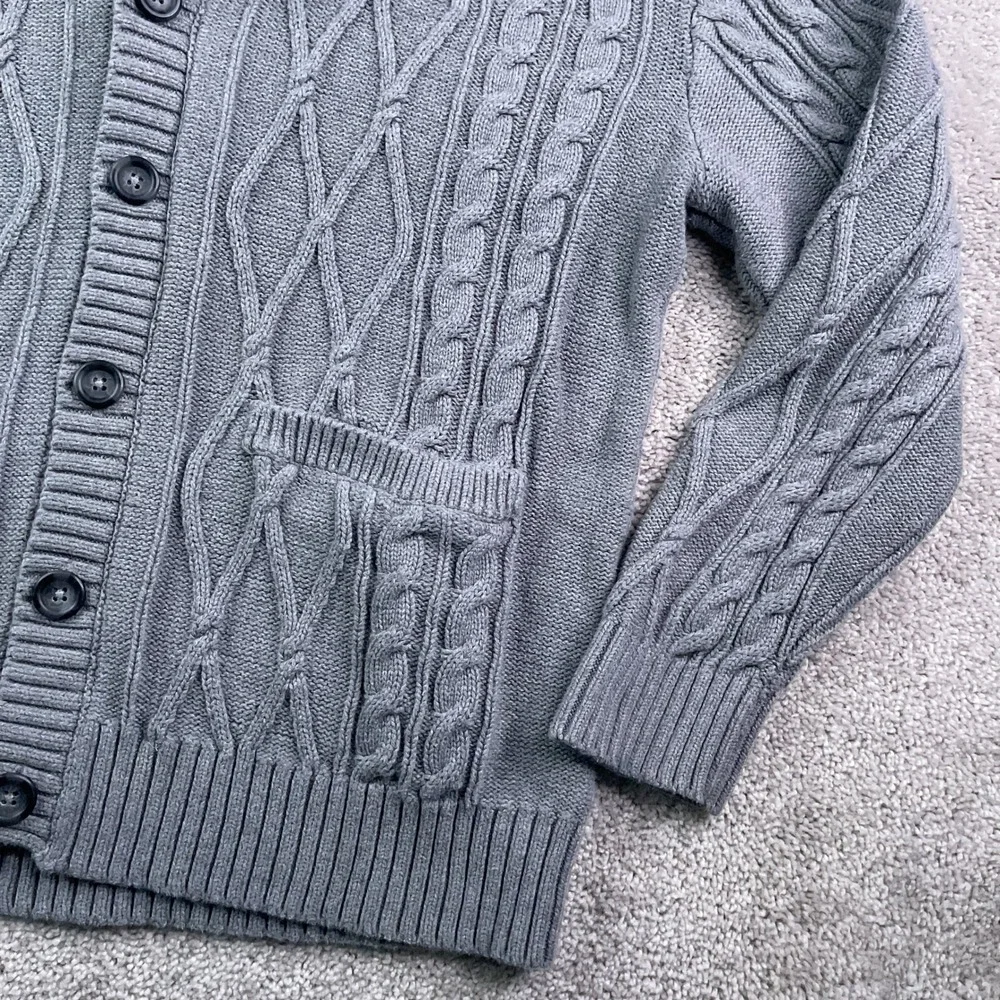 Old Navy Sweater Mens Large Gray Shawl Collar Cable Knit Button Up Cardigan Cozy